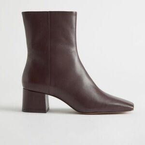 & Other Stories Chocolate Brown Squared Toe Leather Boots
